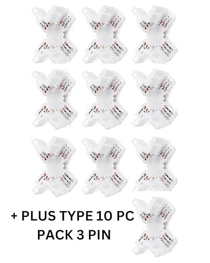 SNOOGG 10 Pack + PLUIS Shape 3 pin Solderless and Gapless Connector 8 mm Unwired for LED Strips Terminal Extension 12V 72W