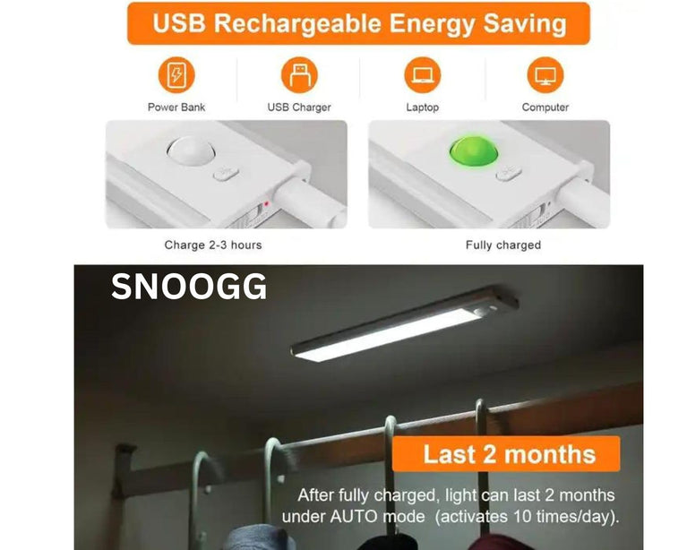 SNOOGG Under Cabinet Lights, LED Motion Sensor Under Cabinet Lighting, 3 Color Temperatures Closet Light for Wardrobe, Cupboard, Kitchen, 20CM Wireless Rechargeable (1)