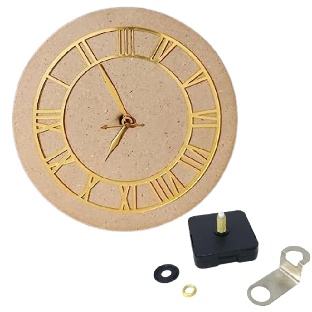 SNOOGG DIY Clock making kit for resin Art with 6 Inch round wooden blank 5 inch Gold Acrylic Roman letters Ring and clock movement Mechanism Set of 3 Accessories
