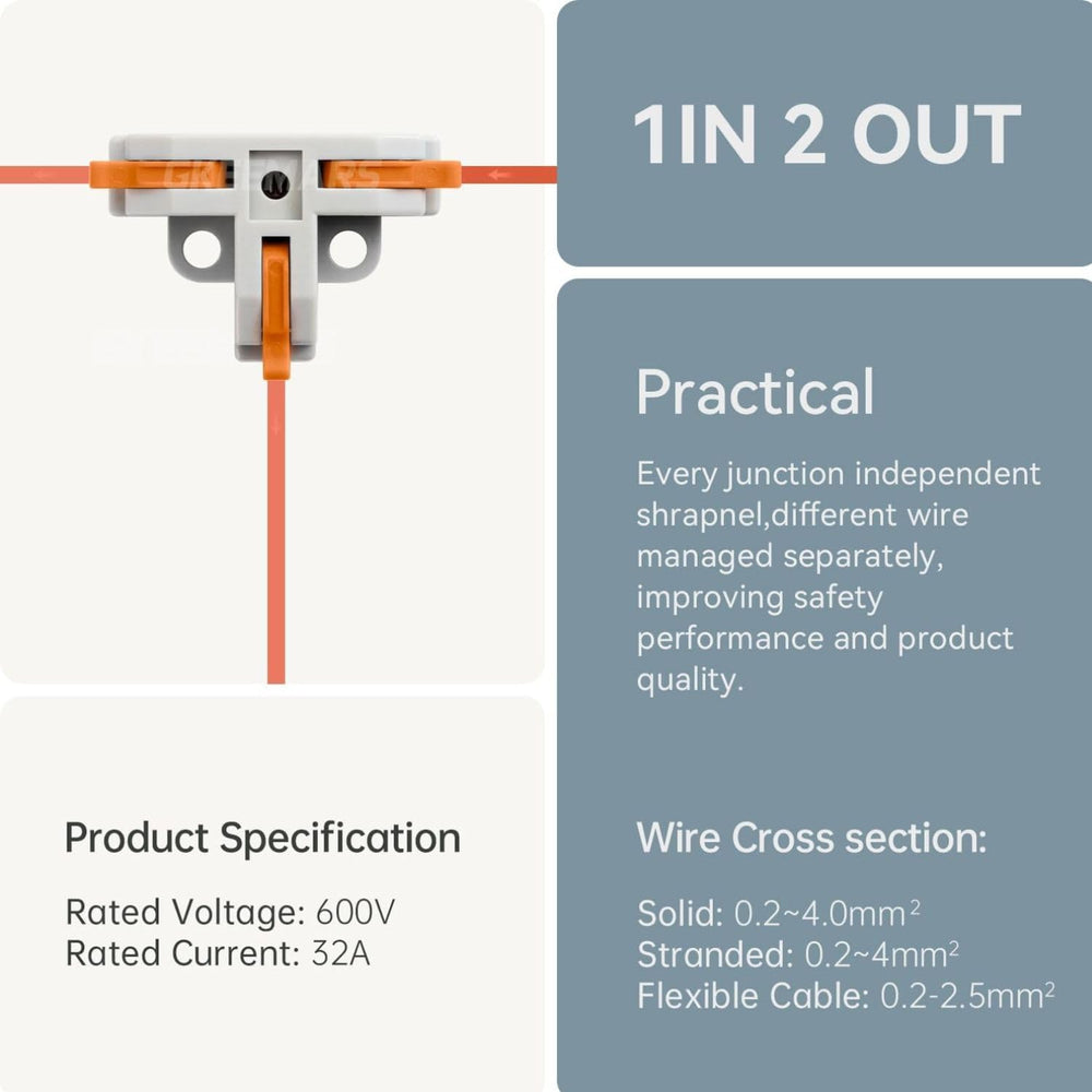 snoogg diy mini quick terminal junction block compact splice electrical t type 1 in 2 out c