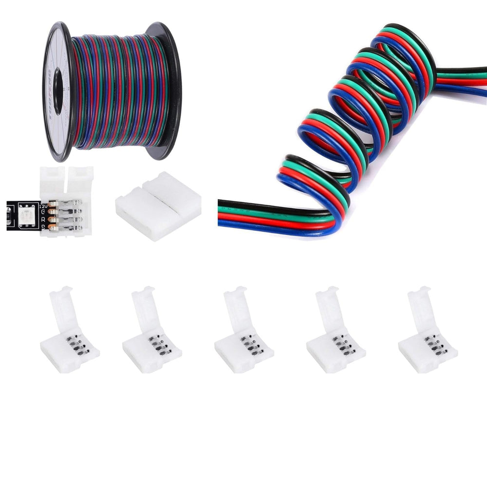 SOOOGG 4 core 22 AWG cable 20 FT 4 PIN Connector 10 piece and 4 pin needle connector 10 piece COB/SMD 2835 3528 Single Color LED Strips