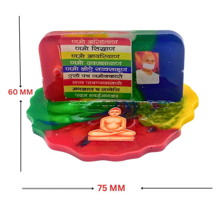 SNOOGG 4 inch Jainism Namokar Navkar Mantra, Terapanth acharya and Lord Mahavira Epoxy Ultra Clear Resin Art Resin Casting Base for Car Dashboard, Hand Crafted by Jain, for the Jain community