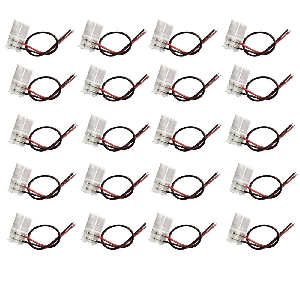 SNOOGG 20 Pack 2-Pin 8 mm with 16 CM 2 core 18 Guage Wire LED Light Strip Corner Connectors, Solderless and Gapless Adapter Terminal for Flexible LED Light Strip Connectors