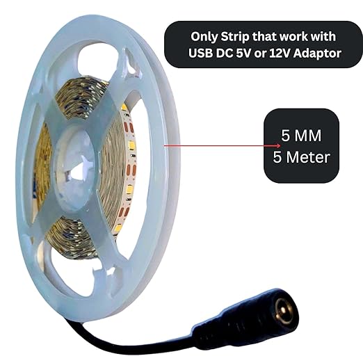 snoogg led strip light cool white 5v and 12v adaptor usb powered 5 meter 300 leds flexible 