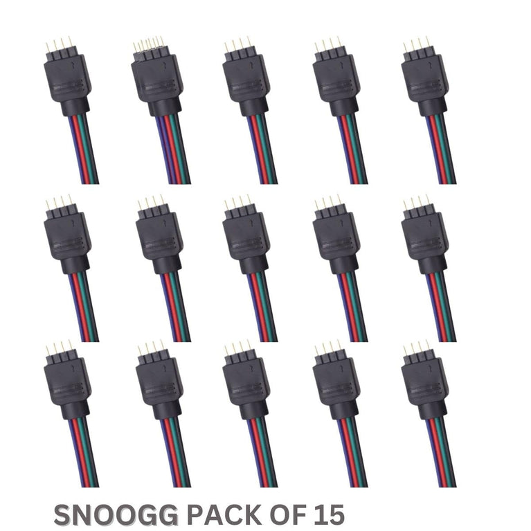 SNOOGG 15 Pack of 4 pin RGB Male Needle pins Extension Connector with 4 core Wire 6 cm for Flexible led Strip gapless Adaptor Terminal Quick Terminal Wire Connector LED Strip Light Wire Connecting