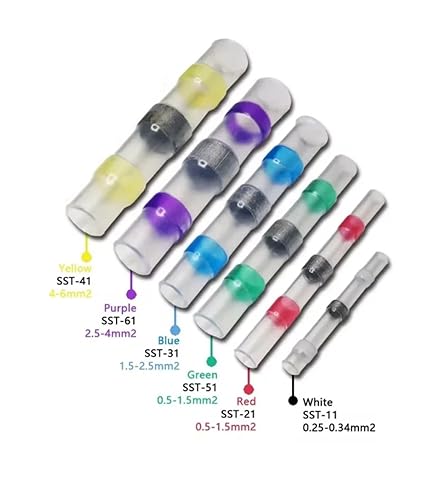 Pack of Multi 24-26 AWG Solder Seal Wire Connectors-SNOOGG-Heat Shrink Waterproof Insulated Electrical Butt Connectors-Self Solder for Marine Automotive,Stereo
