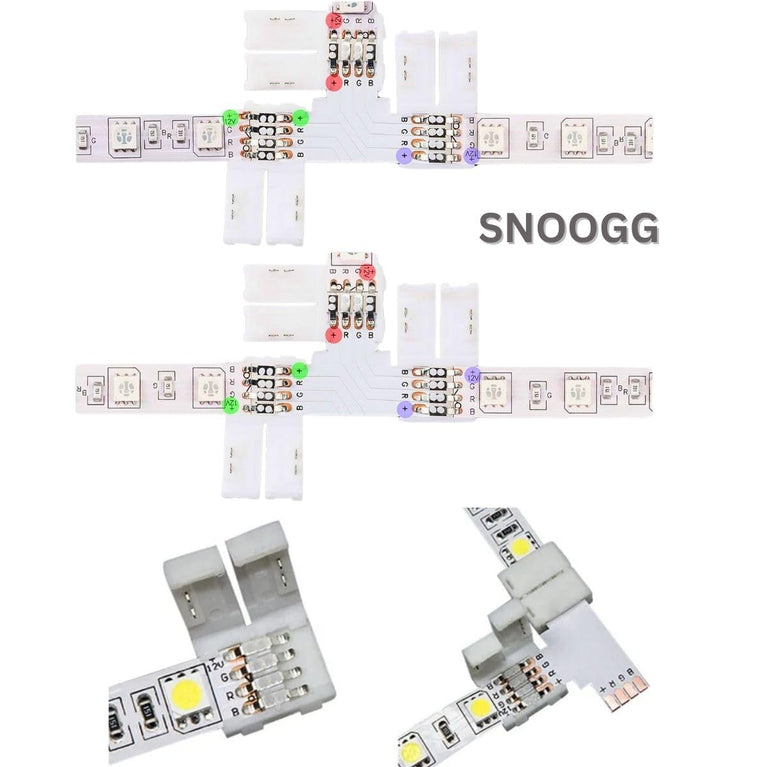 SNOOGG 10 Pack L Shape 8 mm 4-Pin RGB LED Light Strip Corner Connectors, Right Angle Solderless and Gapless Adapter Terminal Flexible LED Light Strip Connectors