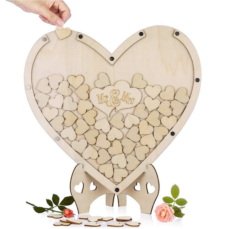 SNOOGG Guest Book Set and Rustic Wedding Reception Decorations Reading book made of wood with a heart drop For guests' weddings, anniversaries, and celebrations, use the guest sign.Pack of 3