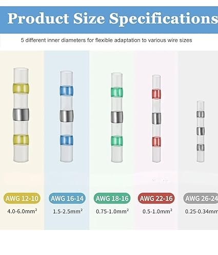 Pack of Multi 24-26 AWG Solder Seal Wire Connectors-SNOOGG-Heat Shrink Waterproof Insulated Electrical Butt Connectors-Self Solder for Marine Automotive,Stereo