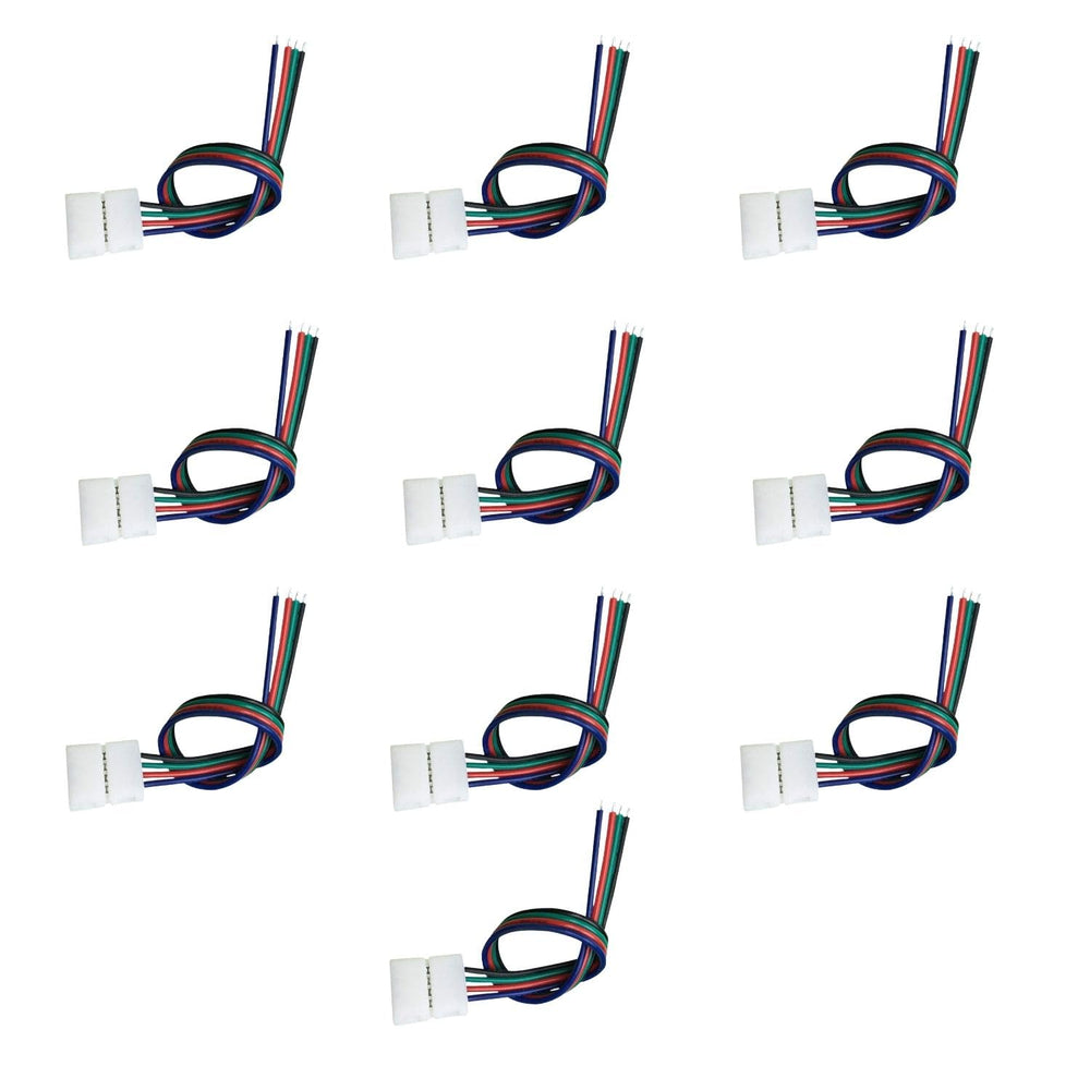 SNOOGG 10 Pack i type 4 pin LED strip connectors with 6 inch 4 core extension cable Solderless for COB/SMD 2835 3528 RGB color LED Strips