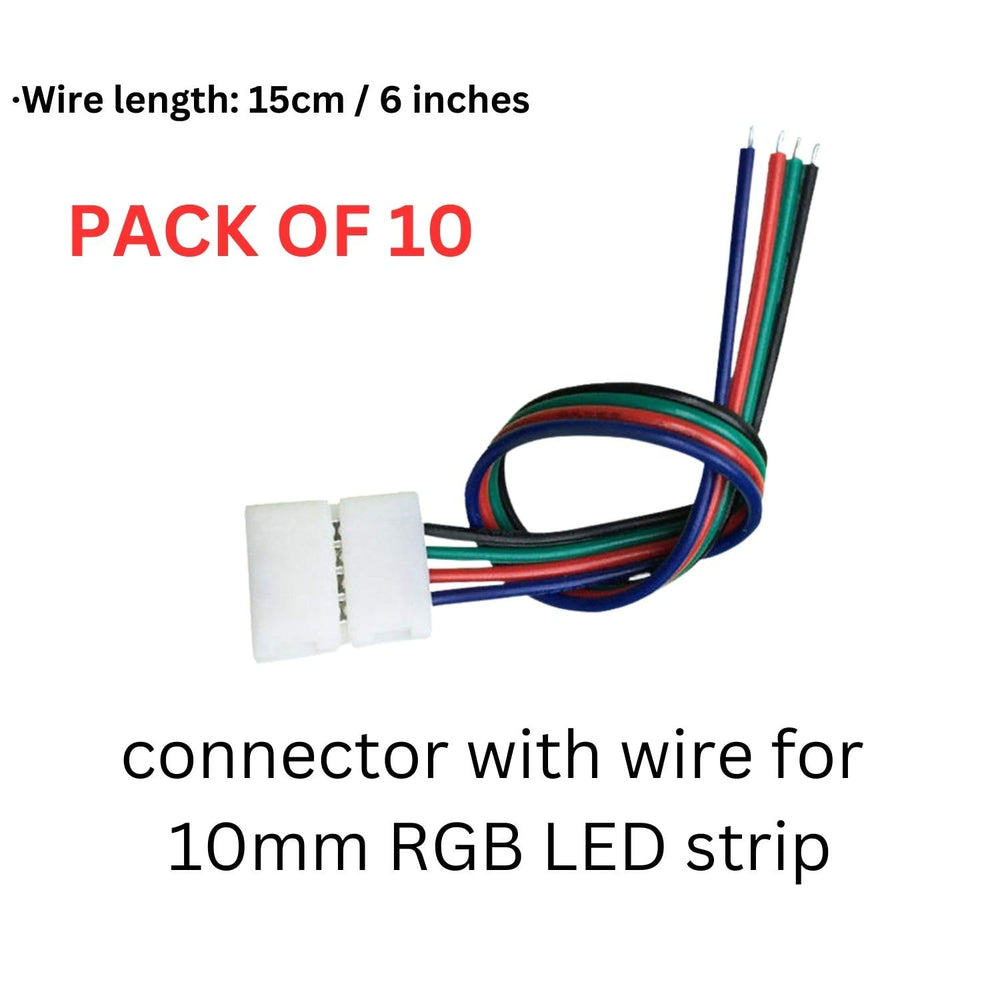 SNOOGG 10 Pack i type 4 pin LED strip connectors with 6 inch 4 core extension cable Solderless for COB/SMD 2835 3528 RGB color LED Strips