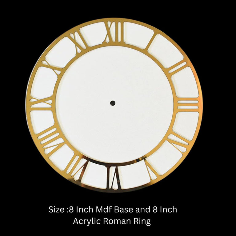 Snoogg 8 Inch Round Mirror Acrylic Clock Dial Plate of Roman Numerals and 8 Inch MDf Round Base Resin Accessories