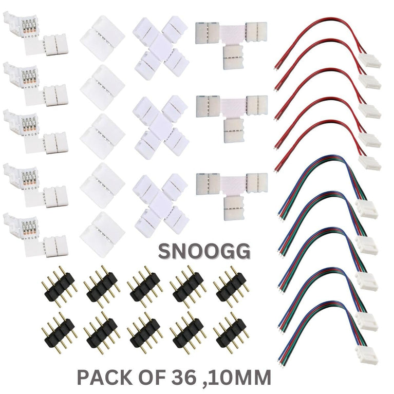 SNOOGG 36 Pack of 10 mm Mix Bundle connectors. 5 pc Each of I and L, 3 pc Each of T and Plus, 5 Each of connectors with 16 cm Wire 2 pin and 4 pin, 10 pc 4 pin Needle pin