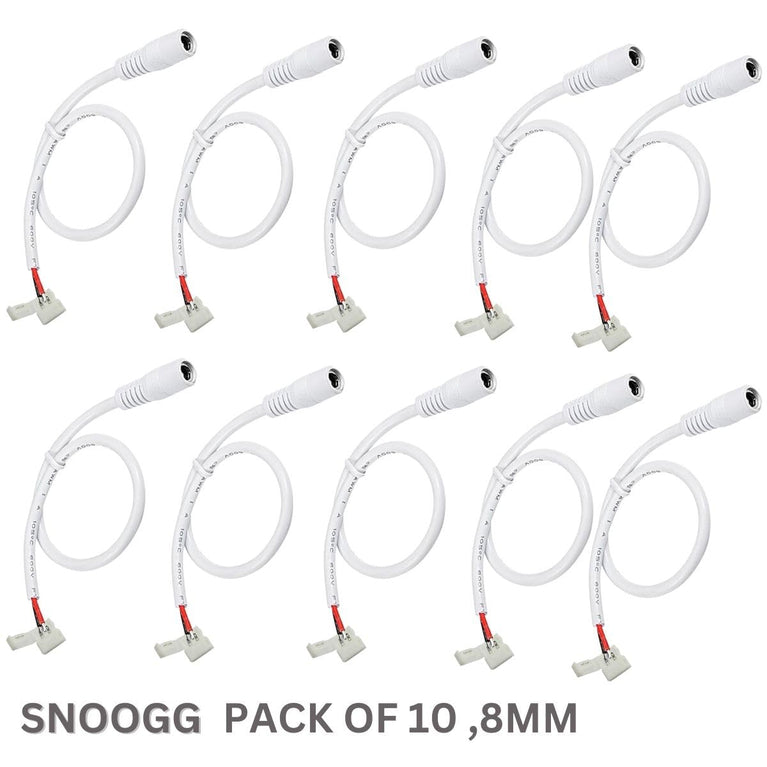 SNOOGG 10 Pack DC Power Female Connector Other end 2 pin 8 mm Quick Connector for Flexible led Strip gapless Adaptor Terminal.