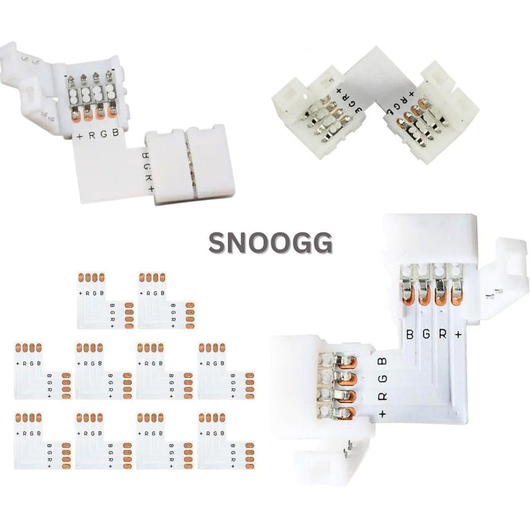 SNOOGG 15 Pack L Shape 4-Pin 8 mm RGB LED Light Strip Corner Connectors, Right Angle Solderless and GaplessQuick Terminal Wire Connector for Wire LED Strip Light Wire Connecting