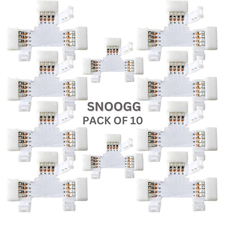 SNOOGG 10 Pack L Shape 8 mm 4-Pin RGB LED Light Strip Corner Connectors, Right Angle Solderless and Gapless Adapter Terminal Flexible LED Light Strip Connectors