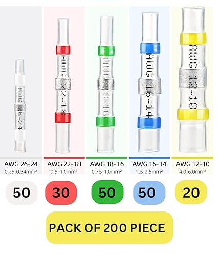 115 PCS Solder Seal Wire Connectors-SNOOGG-Heat Shrink Waterproof Insulated Electrical Butt Connectors-Self Solder for Marine Automotive,Stereo