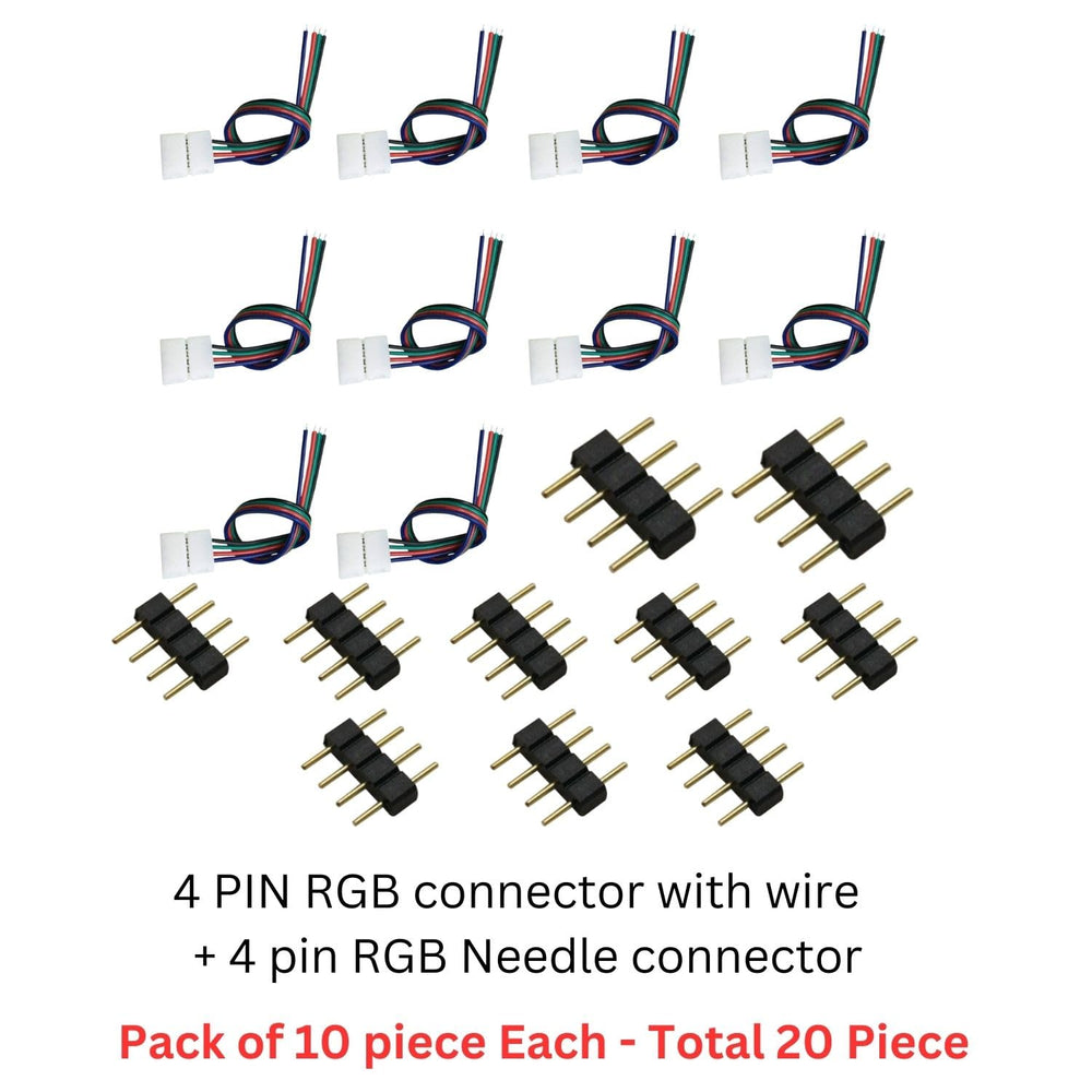 SNOOGG 4 pin connector with 6 inch cable 4 core for Solderless for COB/SMD 2835 3528 RGB color LED Strips extension connection