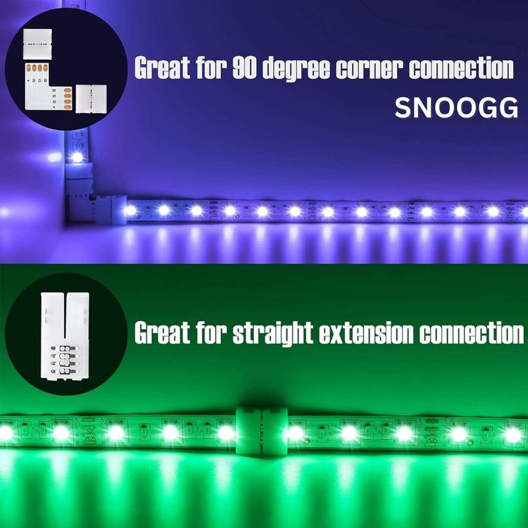 SNOOGG 4 pin 8 mm 16 Pack connectors I & L Shape 5 pc Each and T + Plus Shape 3 pc Each Total Mix Combo of 16 Piece LED Light Strip Connectors for Solderless and Gapless Adapter Terminal