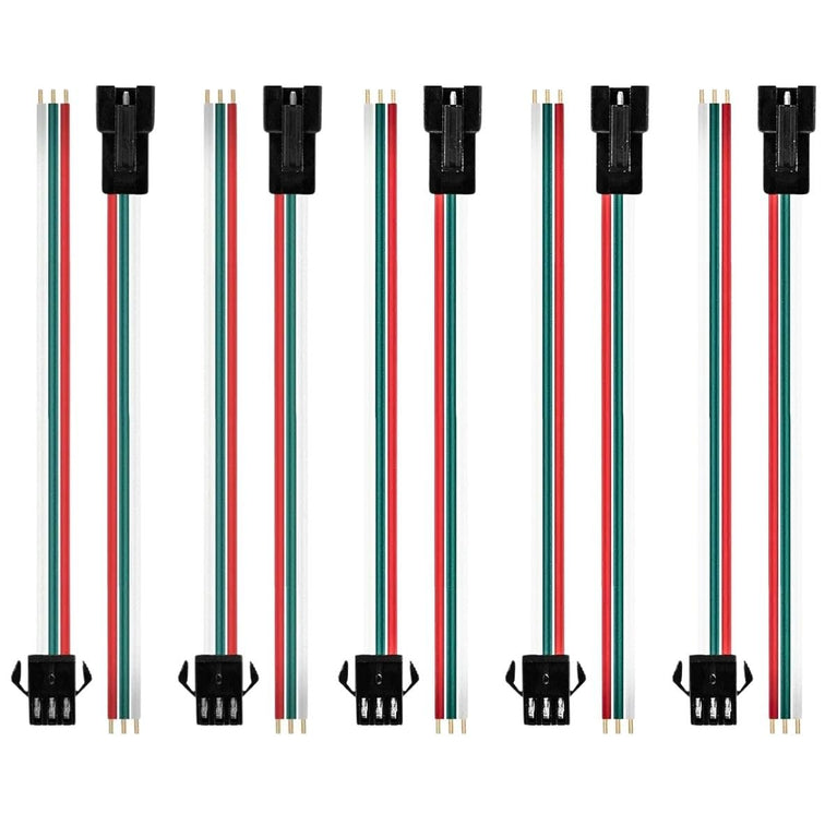 SNOOGG 10 Pairs 3 Pin Connectors 15cm 20AWG Wire Female/Male LED Connector for WS2812B WS2811 WS2812 WS2814 SK6812 CCT LED Strip Light