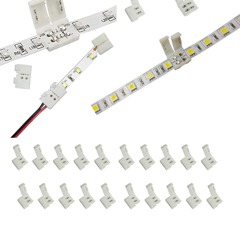 SNOOGG 20 Pack I type 2 pin LED strip connectors Solderless for COB/SMD 2835 3528 single color LED Strips