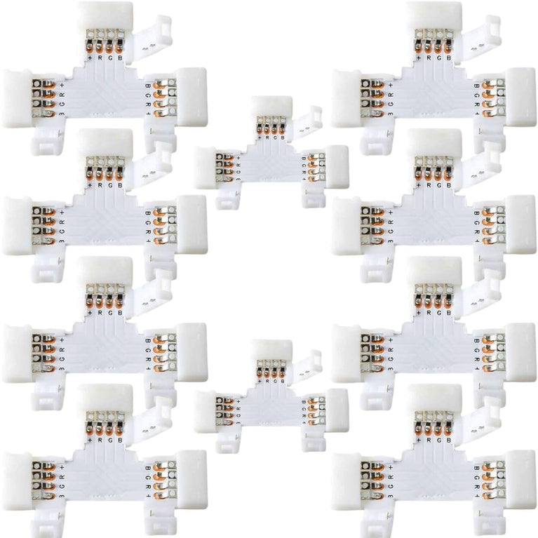 SNOOGG 10 Pack L Shape 8 mm 4-Pin RGB LED Light Strip Corner Connectors, Right Angle Solderless and Gapless Adapter Terminal Flexible LED Light Strip Connectors