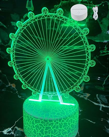 SNOOGG 3D Wheel Design Night Light lamp, Dimmable with Touch Function Strong ABS Base in Crack Design for Your Living Room,Families Gifting and Home Decoration