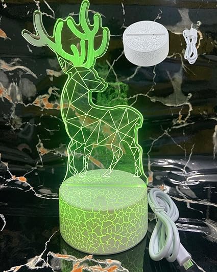 SNOOGG Deer 3D Night Light Multi Color Changing Lamp for Children Kids Best Gifts Comes with Dimmable with Touch Function Strong ABS Base Crack Design