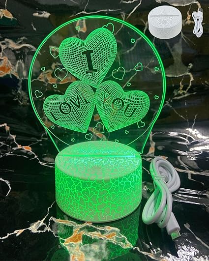 SNOOGG Valantine I Love You Heart Design Night Light lamp, Dimmable with Touch Function Sturdy ABS Base in Crack Design for Kids Teenagers Adults Families for Home Bedroom