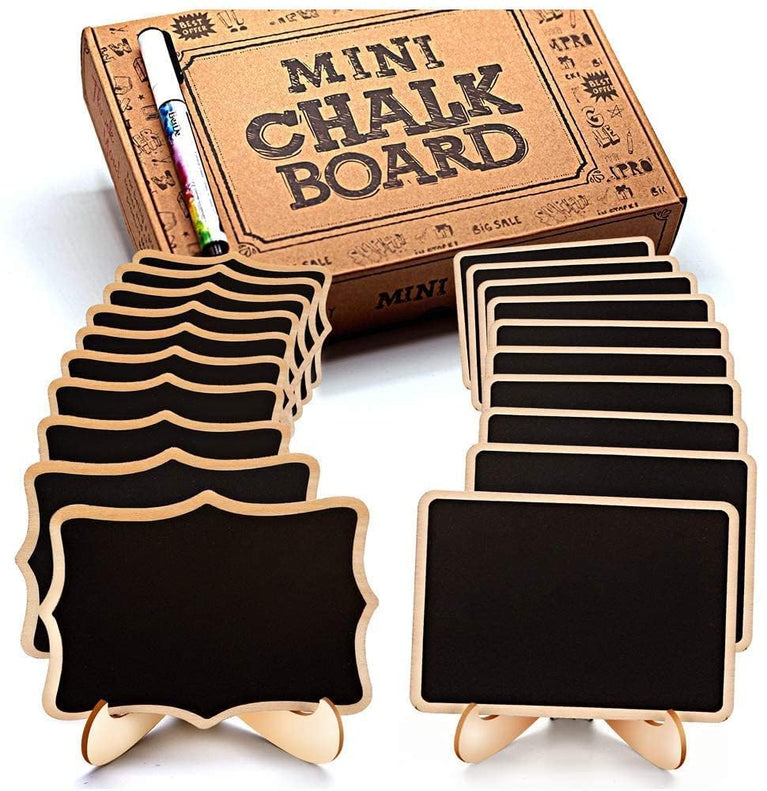 Snoogg Mini Chalkboard Signs,Small Chalkboard with Support Easels,Chalkboard Place Cards,Table Numbers,Food Labels for Party Buffet,Weddings,Special Events (10 Pc Set 5 Each)