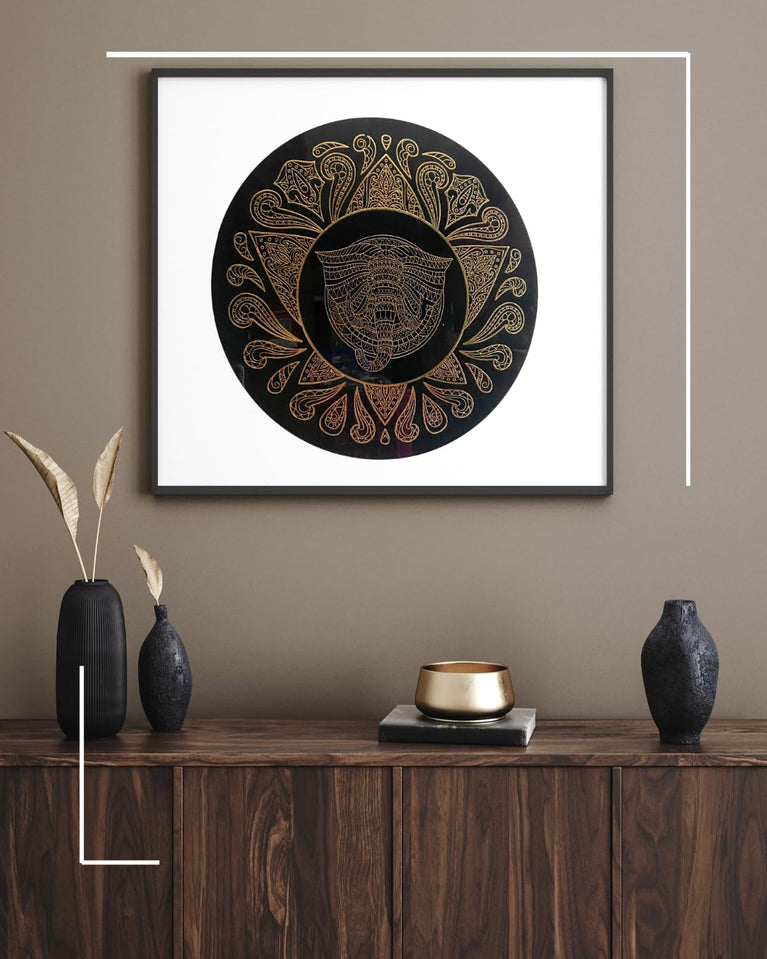 SNOOGG Art in a stylish black and gold 12-inch design. Ganesha for meditation spaces, yoga studios, or hippie-themed bedrooms. (Buddha-105)