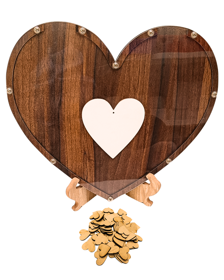 SNOOGG Wedding Guest Book Set Rustic Wedding Decorations for Reception Heart Shaped Guest Book Heart Drop Guest Sign Wooden Redding Book for Guests Anniversary Memorial Celebration Wedding Gift