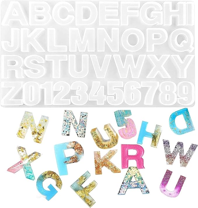 Snoogg Silicone Alphabet Resin Molds for Resin Casting, DIY Craft, Letter Jewelry Making with Hand Drill Machine and 12 Pc of Gold Key Chain Ring, Jumper and Hooks