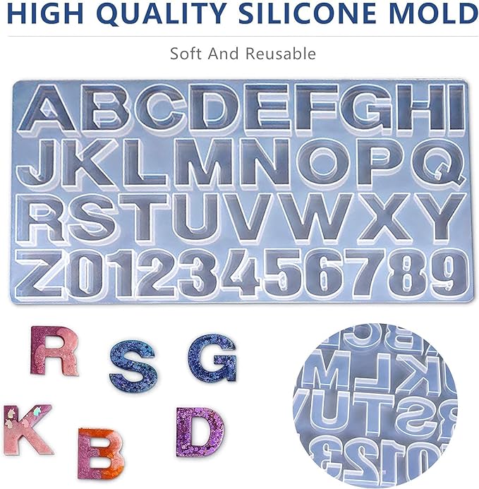 Snoogg Silicone Alphabet Resin Mold Letter Number Silicone Mold Epoxy Resin Casting Mold for Jewelry and Keychain Making Pack of 1