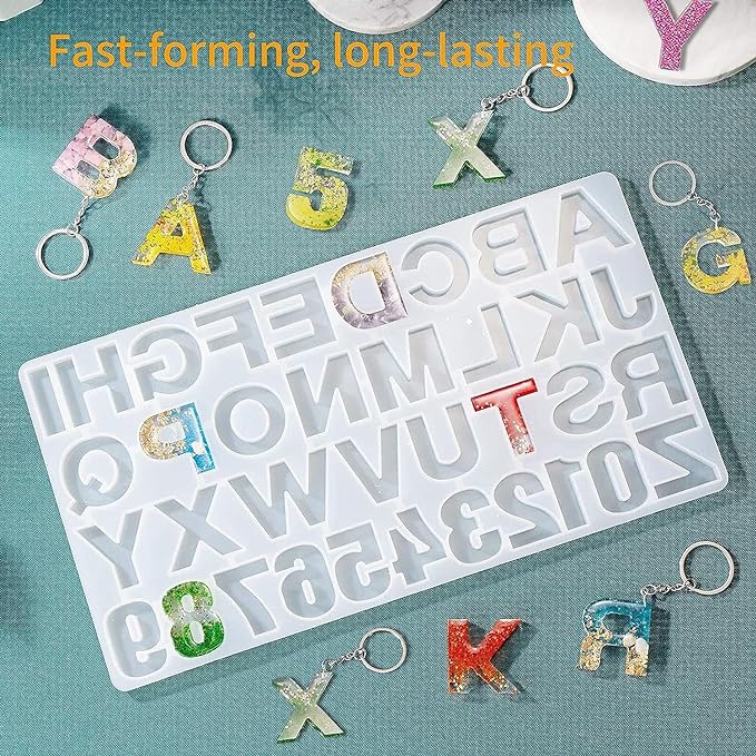 Snoogg Silicone Alphabet Resin Molds for Resin Casting, DIY Craft, Letter Jewelry Making with USB Drill Machine and 12 Pc of Gold Key Chain Ring, Jumper and Hooks