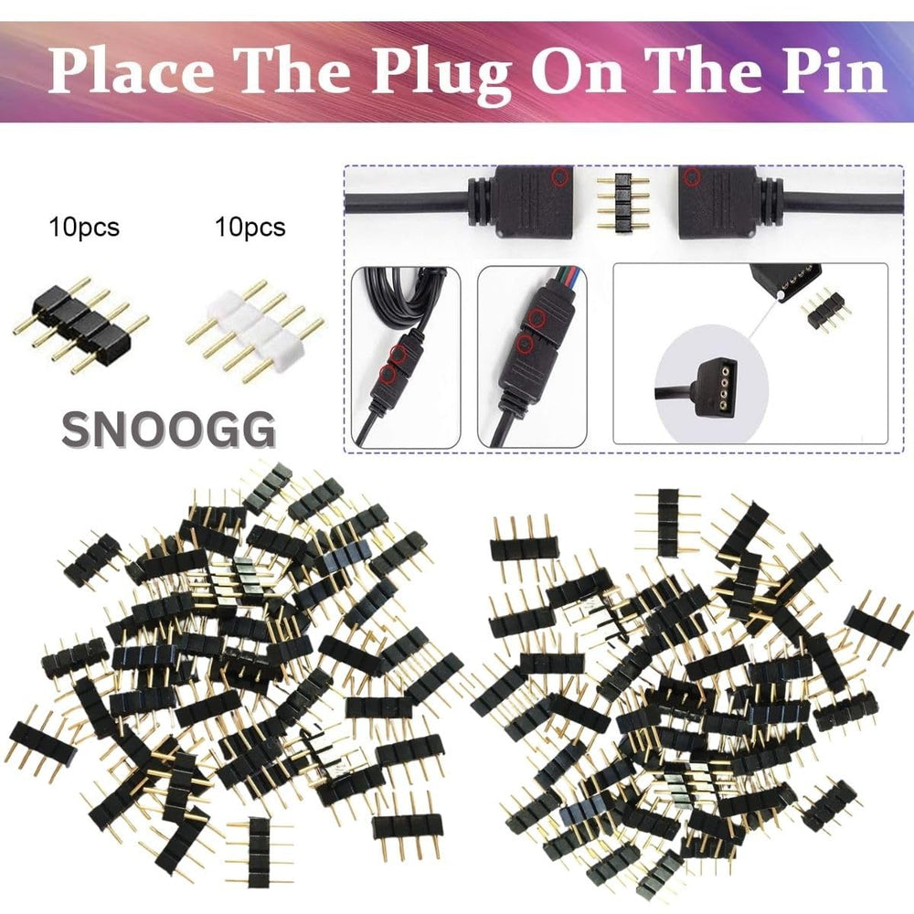 SNOOGG 36 Pack of 10 mm Mix Bundle connectors. 5 pc Each of I and L, 3 pc Each of T and Plus, 5 Each of connectors with 16 cm Wire 2 pin and 4 pin, 10 pc 4 pin Needle pin