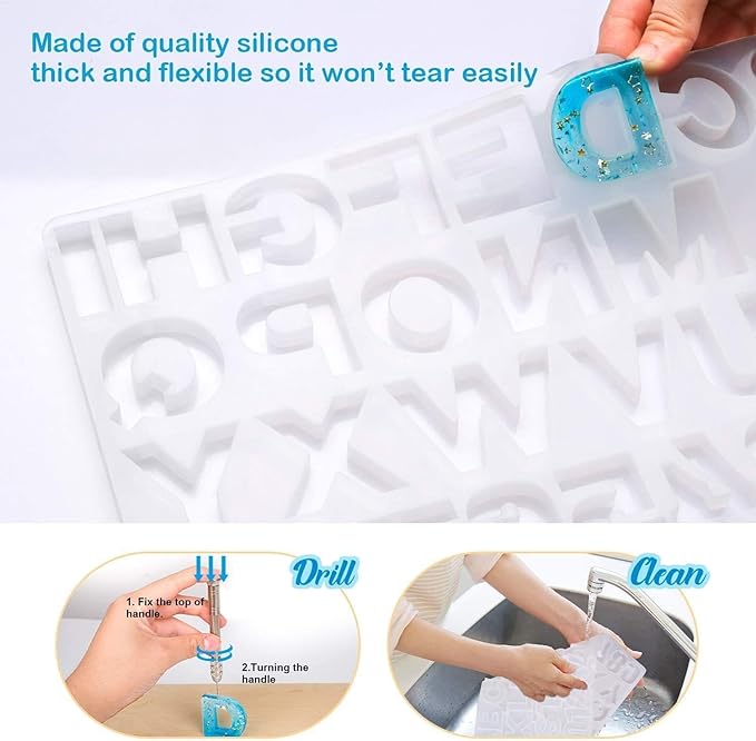Snoogg Resin Silicone ABCD Mold Without Hole and 3 Colour of Flakes Bottle or Key Chain, Jewellery Accessories DIY Craft and More