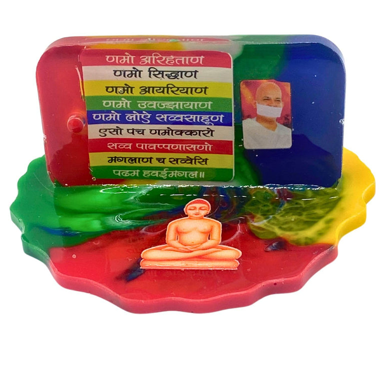 SNOOGG 4 inch Jainism Namokar Navkar Mantra, Terapanth acharya and Lord Mahavira Epoxy Ultra Clear Resin Art Resin Casting Base for Car Dashboard, Hand Crafted by Jain, for the Jain community