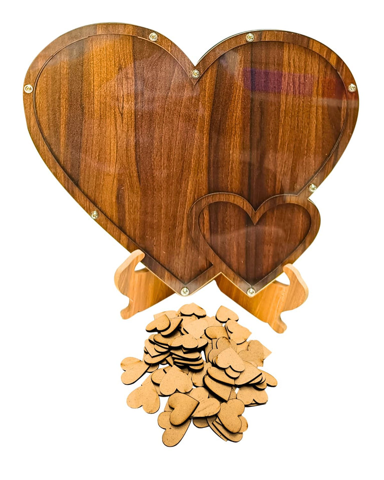 SNOOGG Heart shape Guest Book, for Wedding, anniversary Reception with Wooden Hearts Drop Box, Wedding Guestbook, Rustic Wedding Decor for build up a romantic and warm ambience