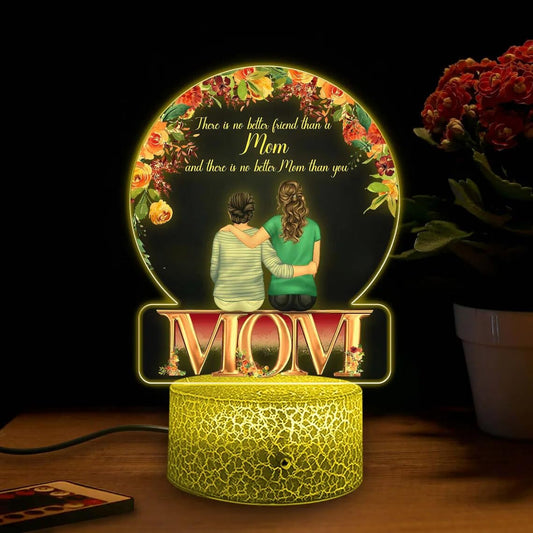 Mom Everything I am Because of You - LED Light Up Glass Heart - Flower Design on Red Heart Shaped Lighted Base Mothers Day Gift (Design 3)