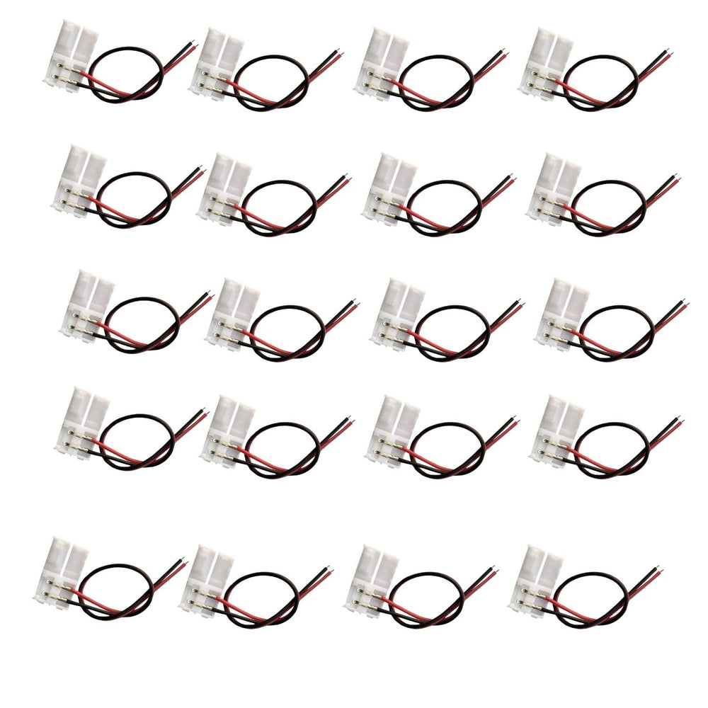 SNOOGG 20 Pack i Type 2 pin LED Strip connectors with 6 inch 2 core Extension Cable Solderless for COB/SMD 2835 3528 Single Color LED Strips