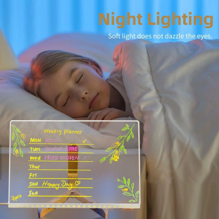 SNOOGG LED Note Board: 6 Pens, Stand. Acrylic Light Up Message & Drawing Tablet for Office Organization, Room Decor, Festival Greetings, Birthday Gift