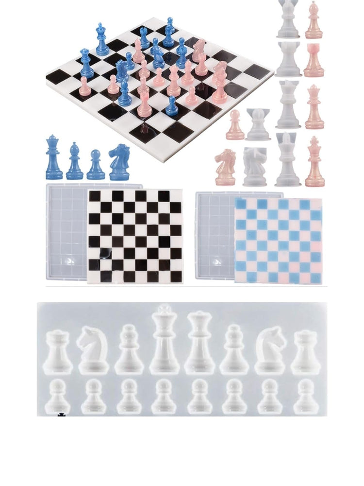 Snoogg Pack of  3 Mold Chess one Board and 2 Mold of Checkers Use for Epoxy Resin Casting Resin Art for Home Decoration, DIY Crafts and Handmade Gifts