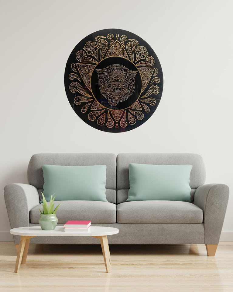 SNOOGG Art in a stylish black and gold 12-inch design. Ganesha for meditation spaces, yoga studios, or hippie-themed bedrooms. (Buddha-105)