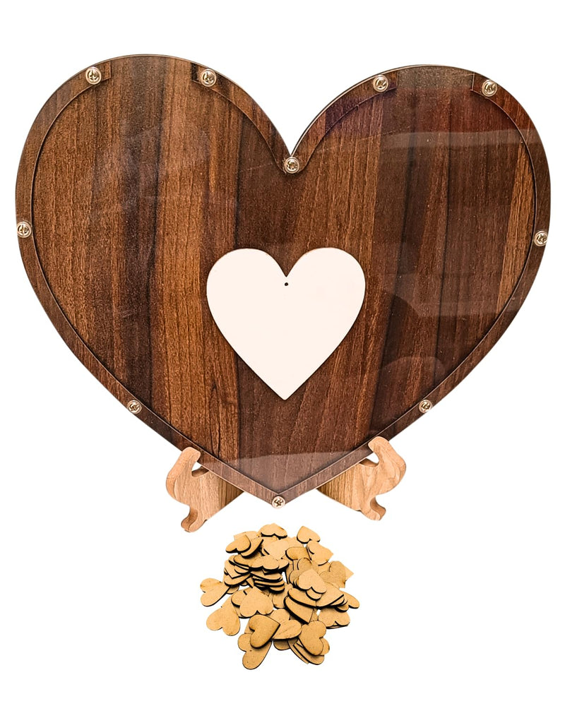 SNOOGG Wedding Guest Book Set Decorations for Reception Heart Shaped Guest Message Sign Wooden Book for Anniversary Memorial Celebration Wedding Gift