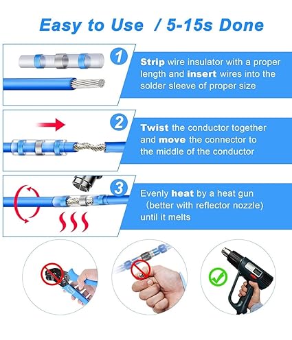 115 PCS Solder Seal Wire Connectors-SNOOGG-Heat Shrink Waterproof Insulated Electrical Butt Connectors-Self Solder for Marine Automotive,Stereo