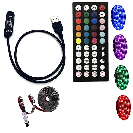 SNOOGG USB 5V RGB Music Controller for LED Strip 44 Key Music Controller USB 5V Work with Bluetooth, apps and Sound (with 2 Meter RGB LED Strip)