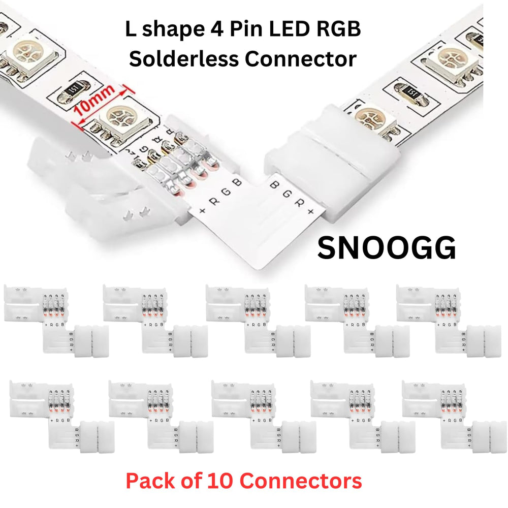 SNOOGG Pack of Ten 4 Pin RGB 10mm LED Strip Extension connectors L Type Gapless Solderless