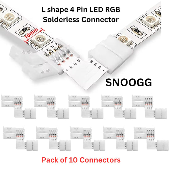 snoogg pack of ten 4 pin rgb 10mm led strip extension connectors l type gapless solderless