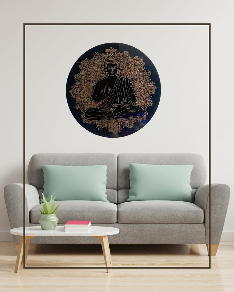 SNOOGG UV Reactive Wall Art Black and gold 12 inch Buddha Modern Artwork Spiritual Yoga Meditation Hippie bedroom Aesthetic Home Living Dining Room Kitchen (Buddha-101)